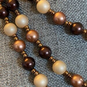 54” Vintage Cream and Brown Pearl Necklace